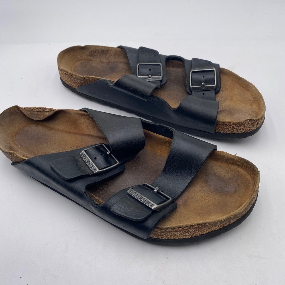 Birkenstock Arizona Sandals Mens 12 Womens 14 Black Two Strap Cork Slide EU 45